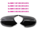 Coques de rétroviseurs noir brillant BMW Série 1 E81 E82 E87 E88 et Série 3 E90 E91 E92 E93 - vue 3