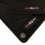 Tapis de sol en velours pour Audi A3/S3/RS3 8P (2003–2013), détail du motif A3 brodé